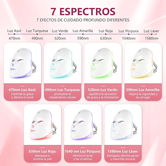 Máscara LED Facial 7 Colores